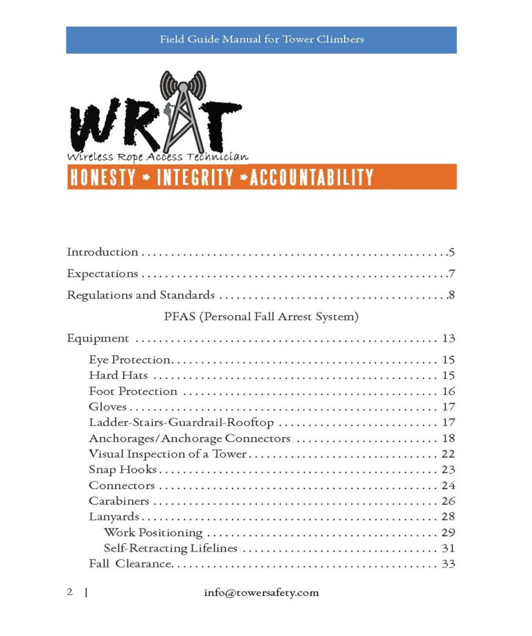 Tower Safety Field Guide Manual for communication towers, tower safety, communication towers safety