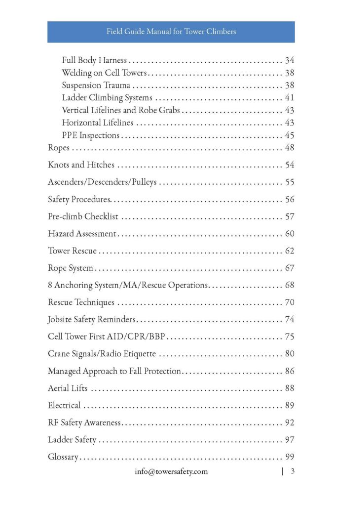 Tower Safety field guide manual, communication tower safety, tower safety
